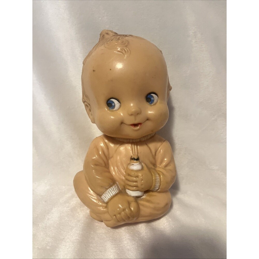1950's Irwin Kewpie Style Squeaker Doll w/ blue Eyes Bottle Pajamas